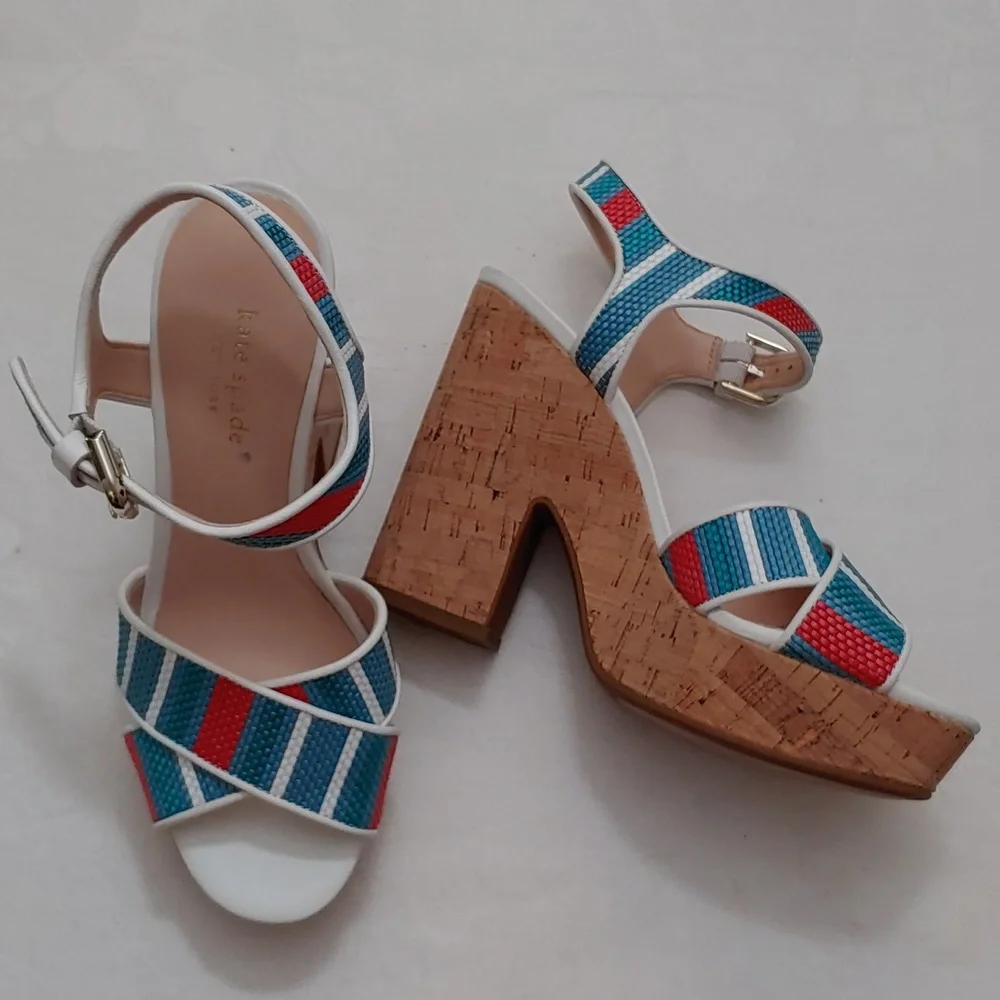 Kate Spade Women's Size 7.5 Sandal with 5 inch Cork Heel, NWOB